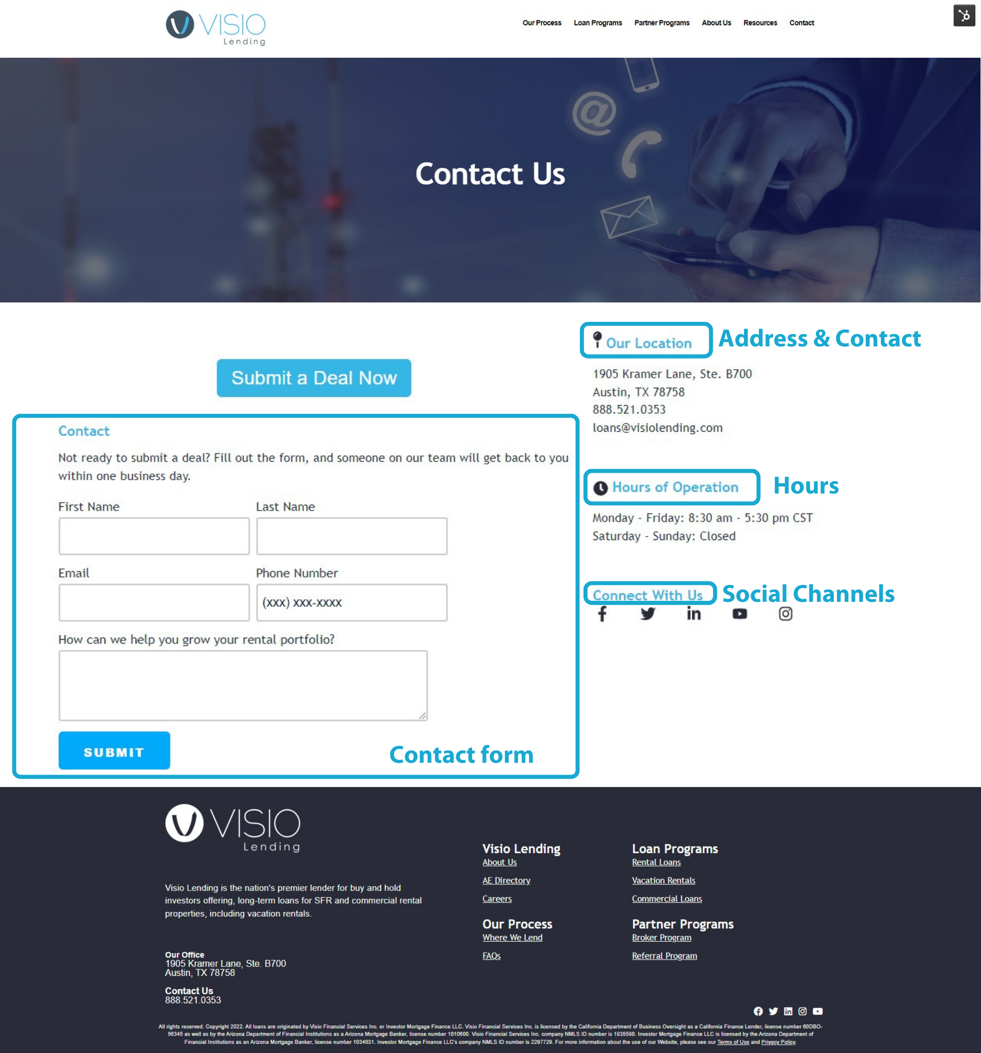 Visio's Contact Us page