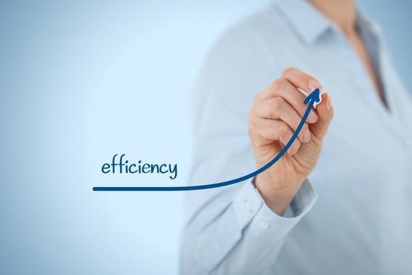 person drawing an upward-sloping arrow with the word "efficiency"