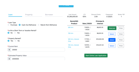 Start Loan Applicaiton Screen