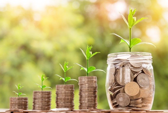 stacks of coins with plants growing from them