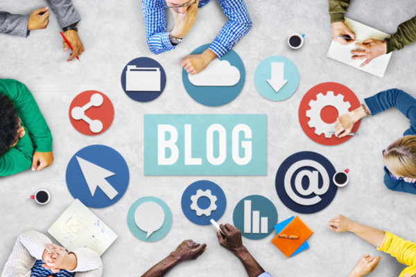 blog surrounded by icons