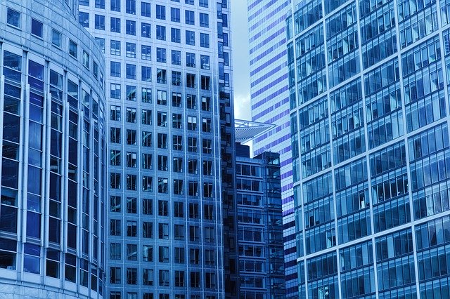 tall glass buildings in a city