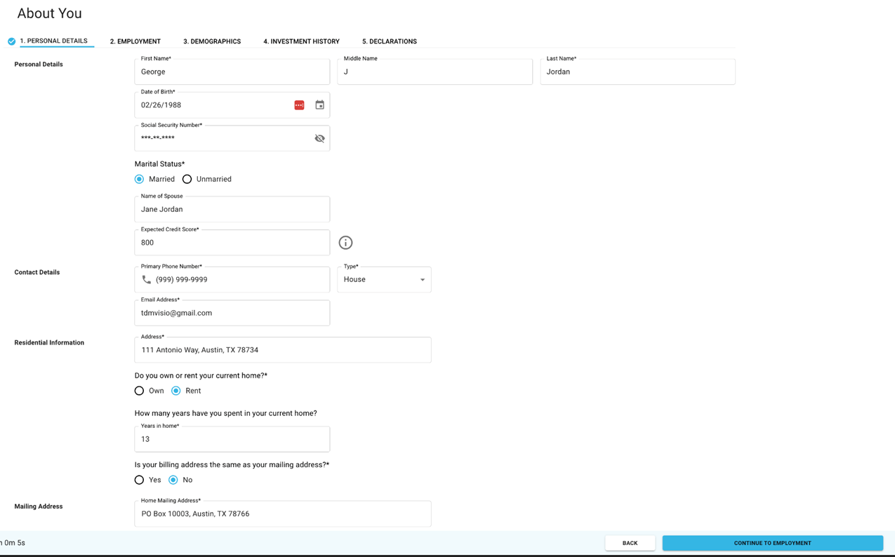 Personal Details Screen