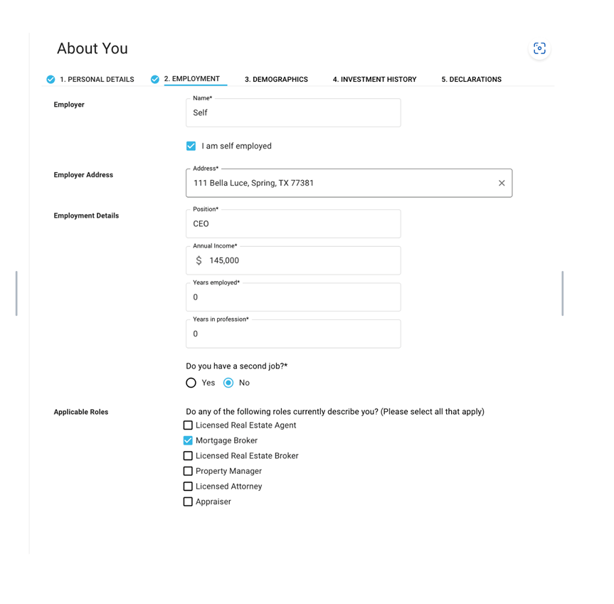 Employment Details Screen