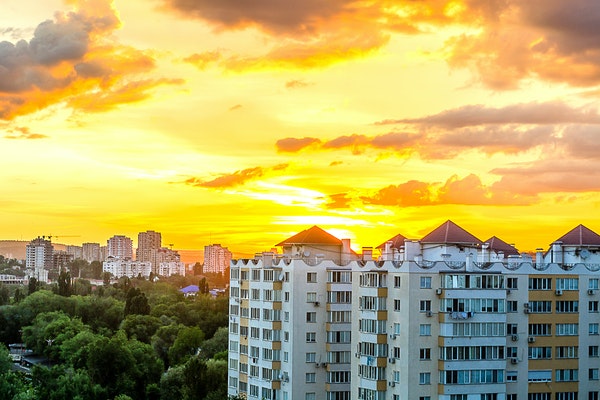 apartment building and sunset
